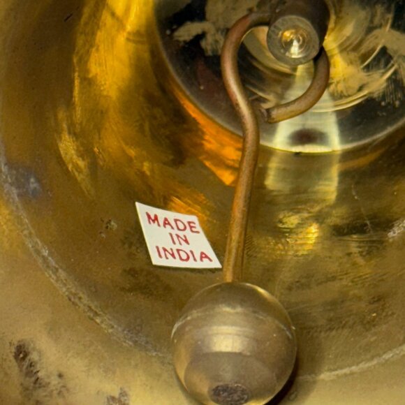 Solid Brass Hand Bell School Bell Dinner Bell India 6-1/2" Tall - Picture 6 of 6